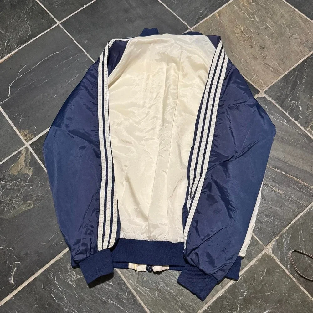VINTAGE 80s Adidas Navy & White Track Jacket - Large